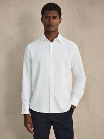 John Henric Men's Weißes Lyocellhemd Casual Fit Size S