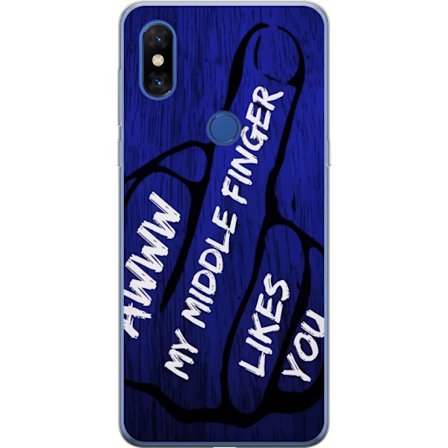 Kompatibelt Mobildeksel til Xiaomi Mi Mix 3 Mørk typografisk illustrasjon med hjerteform og budskap om vennskap mot dyp blå tretekstur