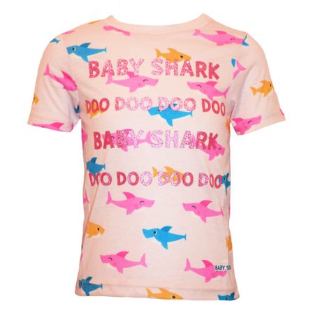 Baby Shark flickor glitter all-over print t-shirt 5-6 år rosa