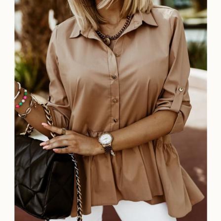 Elegant Kvinnor Lapel Ruffle Hem Blusar Toppar Casual Half Sleeve