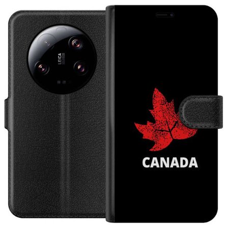 Kompatibelt Lommeboketui til Xiaomi Xiaomi 13 Ultra Grafisk lønnebladsymbol i rødt mot svart bakgrunn med tydelig kanadisk referanse og minimalistis