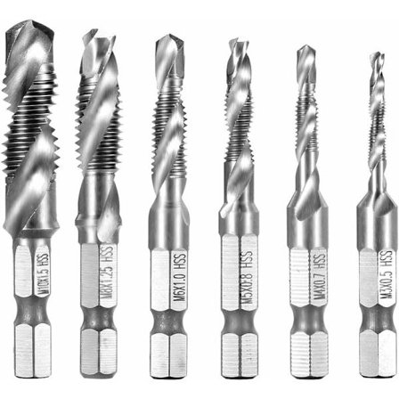 6 kappaletta kuusiovarren HSS-poranterää M3-M10 kierteinen ruuvitap - hopea