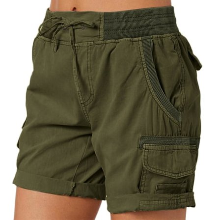 Dame Cargo Shorts Sommer Løse Vandrebukser Bermuda Shorts Med Lomme Dame Shorts Casual Midt Lår Army Grøn