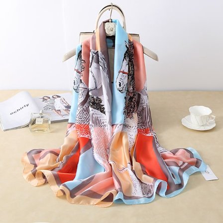 Stor silkescarf dam vinter strand scarf solskydd silkescarf ny silke satin simulering silkescarf grossist solskydd sjal sarong(ljusblå)