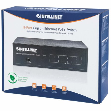 INTELLINET Gigabit switch 8x 10/100/1000 Mbps RJ45 PoE/PoE+ 802.3at/af 60W VLAN