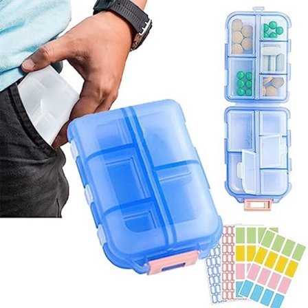 Med Wallet piller med etiketter, Medwallet pilleetui, Med Wallet pilleetui, bærbar daglig pilleetui, medicin wallet A