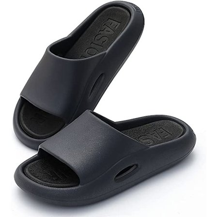 Pute tøfler for kvinner og menn Cloud tøfler sklisikre hurtigtørkende baderom dusj tøfler, åpen tå myke tykke tøfler (svart)