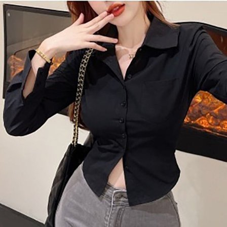 Långärmad blus damskjorta SVART L