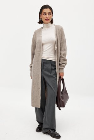 NA-KD Knitted Maxi Cardigan - Cardigans - Beige - S (EU 34-36)