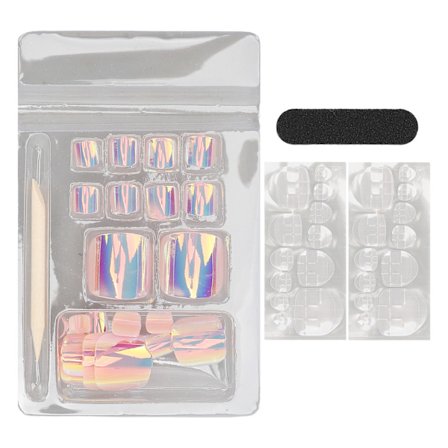 24 stk falske tånegler med neglelim-klistremerke firkantede falske tånegler full dekning lim på falske tånegler NH‐R