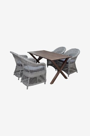 LifestyleGarden - Bord 150 cm og 4 stk Marbella-stoler - Brun - Spisegrupper - Fra Homeroom