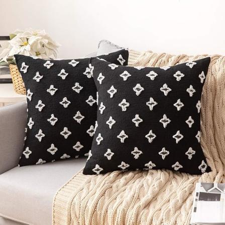 2 kappaletta koristeellisia tyynynpäällisiä, rombinen jacquard-tyynyliina, pehmeä tyynynpäällinen, 18x18 tuumaa, musta