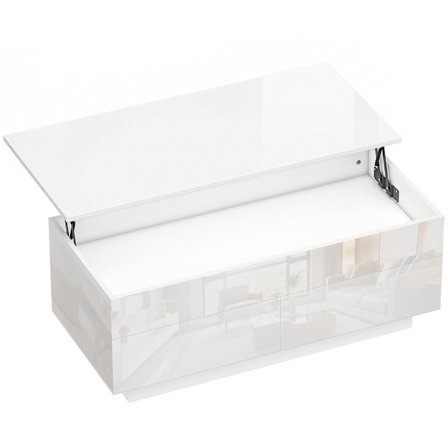 Säädettävä sohvapöytä säilytystilalla, korkeakiiltoinen valkoinen