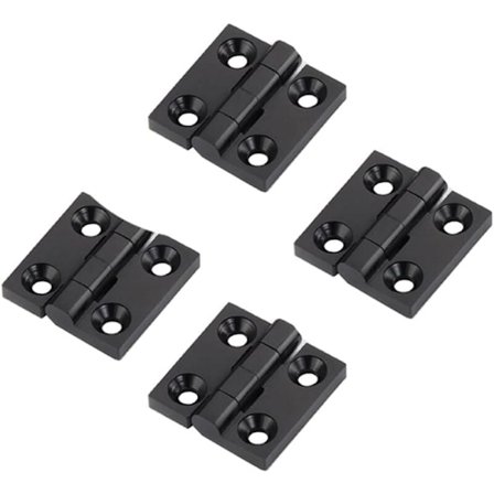 Parti med 4 svarta gångjärn i zinklegering 50 x 50 mm Aluminiumdörrkarmgångjärn Installationskit för aluminiumsträngpressprofil 2020 6 mm