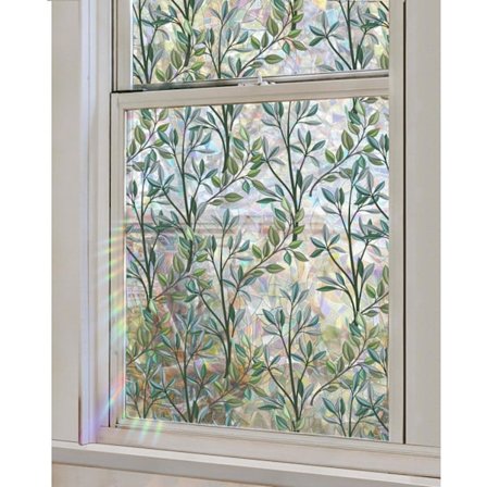 Dekorativ vinduesfilm, grønne vinblade, ikke-klæbende dobbeltsidet statisk klæbende vinduesmærkat til hjemmekontor, hoveddørsvinduer