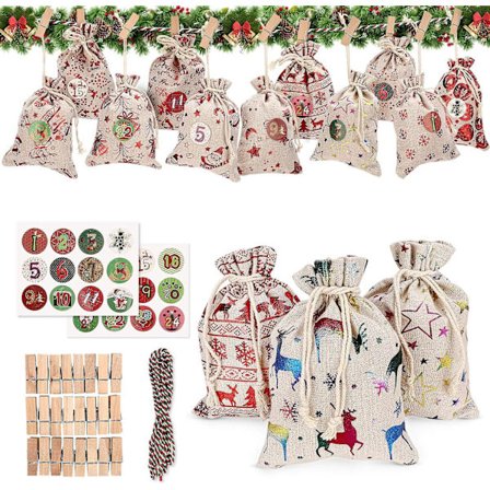 Adventskalender i bomull for sengetøy, til å fylle selv (24 deler, 12 mønstre)