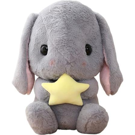 Myk leketøy - Sittende lop-eared kanin, påskehvit kanin utstoppet kanin dyr med gulrot myk nydelig realistisk (grå-stjerne, 8,6 tommer/22 cm), S