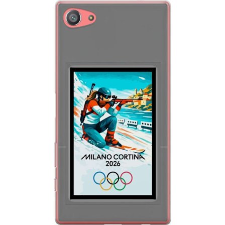 Kompatibelt Mobildeksel til Sony Xperia Z5 Compact Retroplakat Cortina Milano 2026 med fjell, vintersportsutøvere, italienske trikolor, Milano-katedra