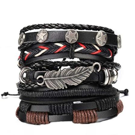 5PCS Lær Armbånd for Menn Kvinner Flettet Mansjett Armbånd Tau