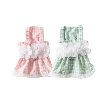 Rutete kjole for kjæledyr med trekkspenne, glipp-ut klær for små og mellomstore kjæledyr, grønn - M