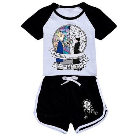 Børns Piger Wednesday Addams Trykt T-shirt Shorts Outfits Sæt Pyjamas Nattøj Loungewear Sommer Træningstøj