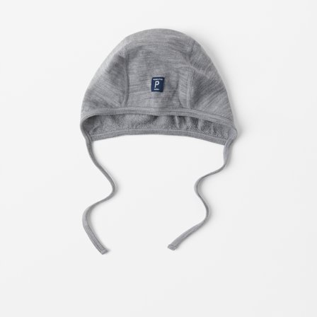 Hjelmlue ullfrotté i merino - 36|38 - barneklær - grey - Polarn O. Pyret