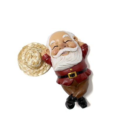 Havefigur af havenisse med stråhat, figur af harpiks, dekoration til gårdhaven