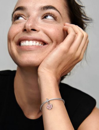 Pandora Infinity Heart 14K Rose Gold-Plated And Sterling Silver Dangle With Clear Cubic Zirconia And Pink En - Silver - ONE SIZE