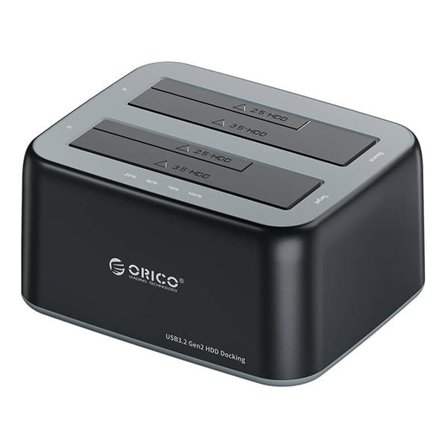 Orico dokkingstasjon for 2,5" / 3,5" HDD / SSD, 5 Gbps, USB-A til USB-B med kloningsfunksjon (svart)
