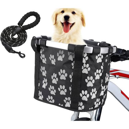 Cykelkurv til Hunde til Elcykler - Aftagelig Transportkasse til Kæledyr til Hunde & Katte med 1,45 m Snor - Kompatibel med Styr (Sort)