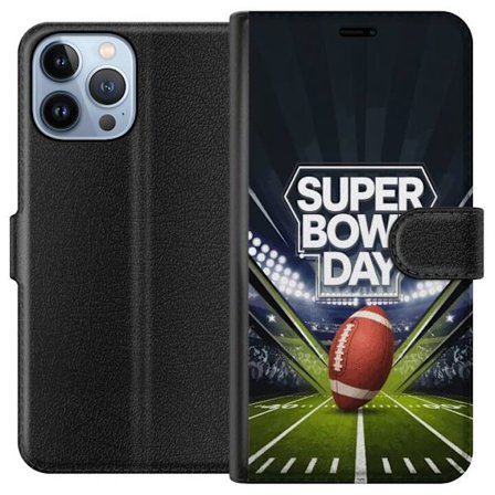 Kompatibelt Lommeboketui til Apple iPhone 13 Pro Max Super Bowl Day plakat med amerikansk fotball på opplyst arena i dramatisk sportsdesign
