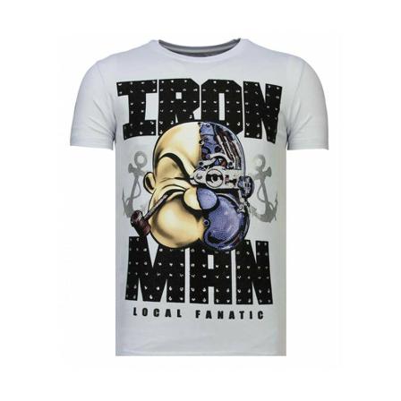 Local Fanatic Iron Man Popeye Rhinestone - T shirt - 13-6214W vit, Herr, Herr, Storlek: L