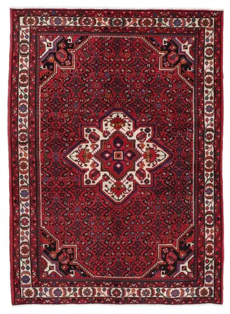Oriental Hosseinabad Rug 152X212 Black/Dark Red Wool, Persia