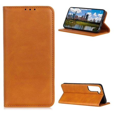 Lompakko-style Aitoa Nahkaa Läppäkotelo For Samsung Galaxy S21 Plus - Ruskea