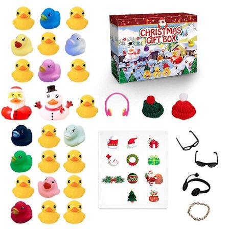 Julekalender for skjønnhet 2024 - 24-dagers DIY-nedtelling med tilbehør, klistremerker og 24 søte ender som lager lyd - leketøygaver