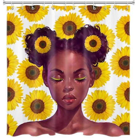 Svart flicka solros duschdraperi tryckt duschdraperi med krok 150*180cm