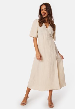 BUBBLEROOM Linen Blend Wrap Dress Klær