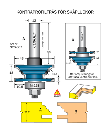 Cobolt 326-007 Kontraprofilfräs D=43 R=3,5 Not=4 L=22,7, Maskintillbehör & förbrukning