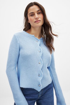 Moa Mattsson x NA-KD Wavy Edge Knitted Cardigan - Cardigans - Blå - XS