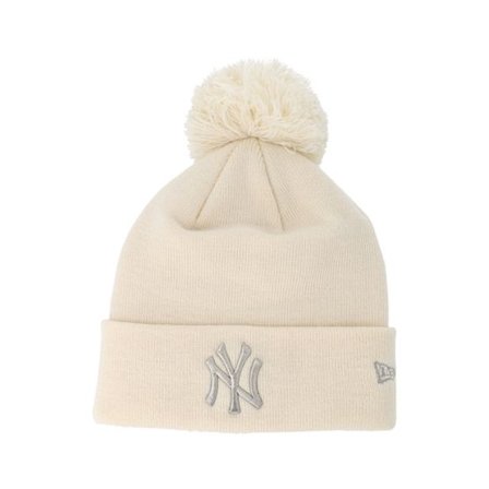 New Era - MLB Beige pom Beanie - New York Yankees Womens Bobble Metallic/Light Beige Pom @ Hatstore