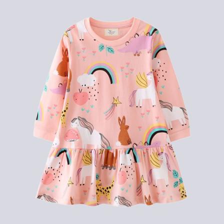 Toddler Klänningar Med Rund Hals Regnbågstryck Print