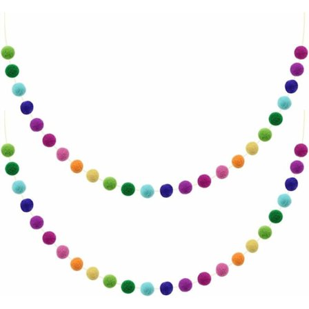 2 stk. filt pom poms farverige guirlander 6,5 fod lang 24 bolde uld filt bold guirlande til vægfest dekoration juletræ ornament -