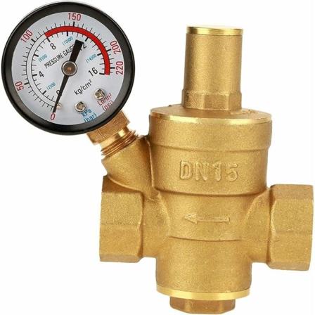 Messinkinen paineensäädin DN15 20mm G-kierre 1.6MPa Säädettävä vedenpaineenalennin painemittarilla