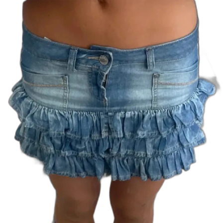 SÖKER jeanskjol med volanger