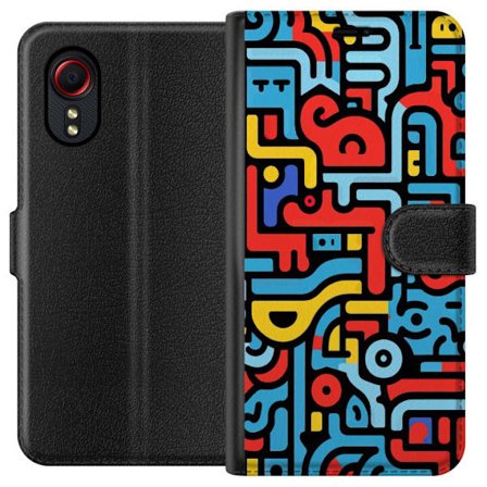 Kompatibel Tegnebogsetui til Samsung Galaxy Xcover 5 Grafiskt abstrakt mønster med kraftige linjer i rødt, gult, lysblåt og sort