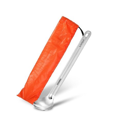 Lixada titaaninen pitkävartisella lusikalla kiillotettu kulho ulkoilukäyttöön kannettava ruokailulusikka aterimet retkeilyyn reppuretkeilyyn 