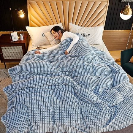 Ekstra pledd teppe, pledd fleece teppe (blått og hvitt, 120x200cm)