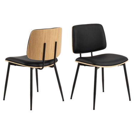 Forma Esszimmerstuhl, PU-Leder/Eiche in Schwarz, moderner Skandi-Stil für Esstisch und Schreibtisch, stabiles Gestell, Höhe 81,5cm, elegant.