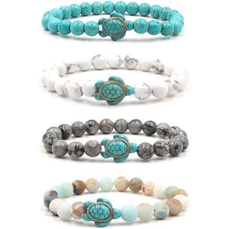 8mm Ocean Sea Turtles Beads Armband Turkos Lava Rep Kedja N