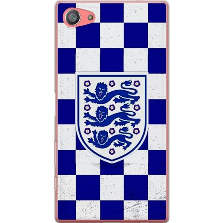 Kompatibel Mobilcover til Sony Sony Xperia Z5 Compact Grafisk skakternet mønster i blåt og hvidt med et klassisk heraldisk emblem, retro-inspireret